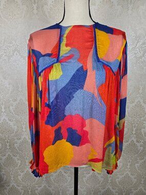 Anthropologie Bl^nk London Sz Small Miranda Peasant Top Multi Color Balloon Slv